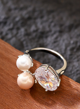 珍珠锆石开口戒指轻奢感