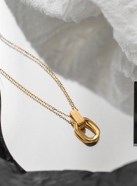新款双环金色小众轻奢不掉色项链