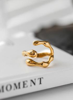 不掉色设计感小众素圈戒指