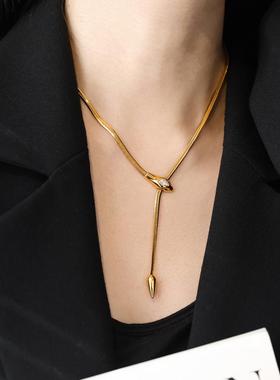 不掉色金色蛇骨锆石蛇骨项链