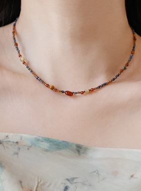 复古天然石串珠项链红玛瑙