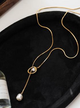 小众设计感几何镂空珍珠毛衣链