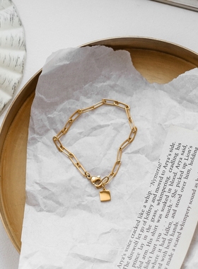 金色感ins风链条方牌手链