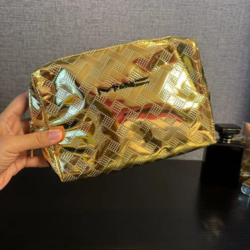 出口欧美尾货 金色暗纹大容量PU化妆包便携洗漱收纳袋手拿整理包 - 图2