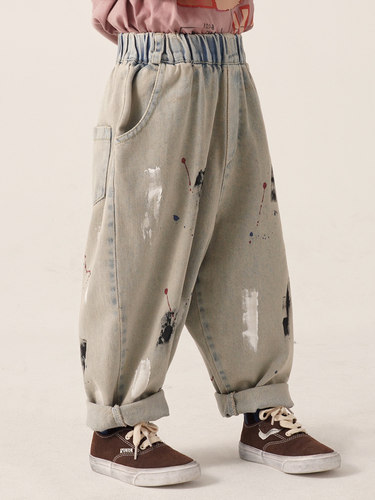 砚台家韩系男童做旧牛仔裤痞帅风帅气秋装新款儿童裤子男宝宝长裤 - 图2