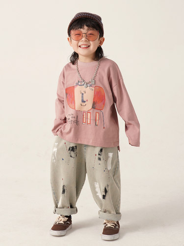 砚台家韩系男童做旧牛仔裤痞帅风帅气秋装新款儿童裤子男宝宝长裤 - 图1