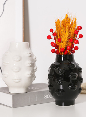 欧式陶瓷花瓶 简约人体嘴唇插花客厅酒店家居摆件现代装饰品摆件