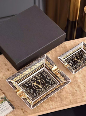 范家系列陶瓷烟灰缸摆件家居黑色大金办公室饰品批发收纳盘宫廷