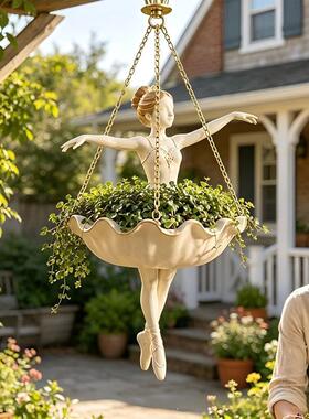 跨境新品Dancing Lady Hanging Planter树脂芭蕾舞者悬挂花盆摆件