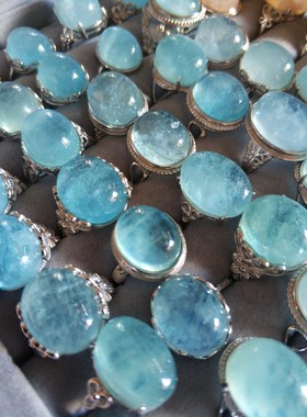 戒指时尚个性风水晶天然海蓝宝