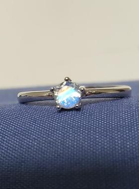 S925纯银镀白金镶天然月光石戒指