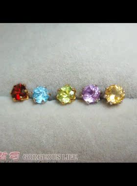 霓虹925纯银4mm彩宝七色生辰耳钉