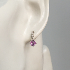 Серьги 秀气款 闪亮锆石 天然紫水晶 s925纯银镀白金 耳坠耳环