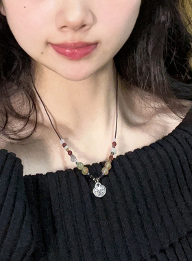 民族风新中式平安锁串珠吊坠项链