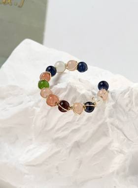 小红书同款彩虹水晶串珠戒指