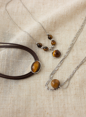 虎眼石美拉德风双层叠戴项链