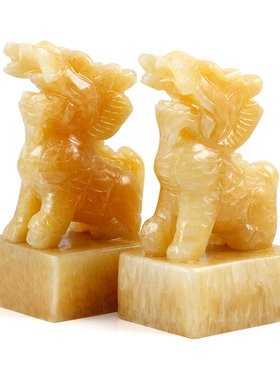 黄玉石材雕刻麒麟摆件大门口中式