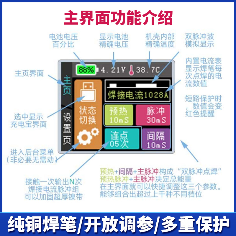 便携点焊机专业彩屏小型迷你18650锂电池手机电池diy全套套件碰焊 - 图0