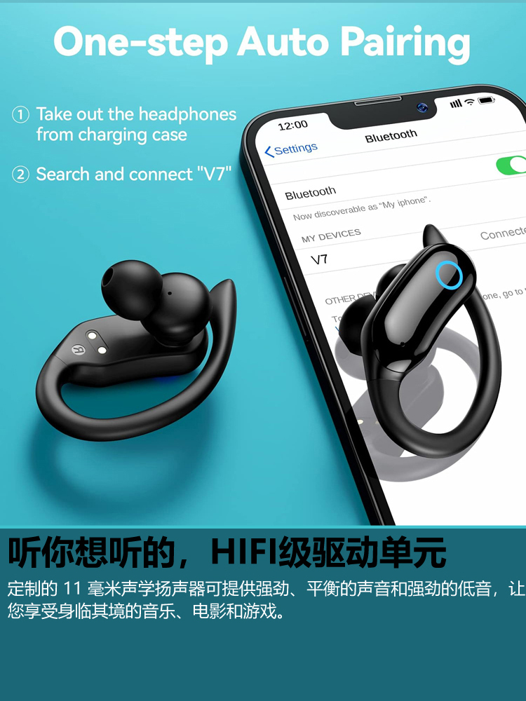 美国GNMN V7耳挂蓝牙耳机运动无线超长续航降噪适用华为苹果通用 - 图2