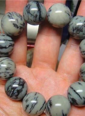 99.62新疆和田玉籽料直闪石沙枣青圆珠手链18毫米（有证书）