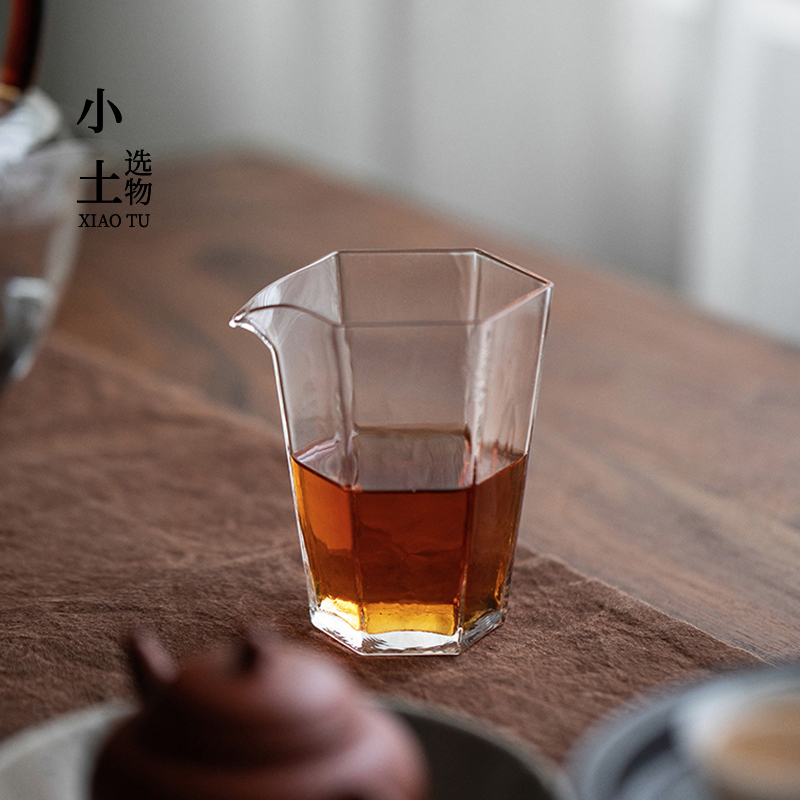 小土选物 六角公杯玻璃公道杯无把日式茶道杯 六角分茶器160ml - 图0