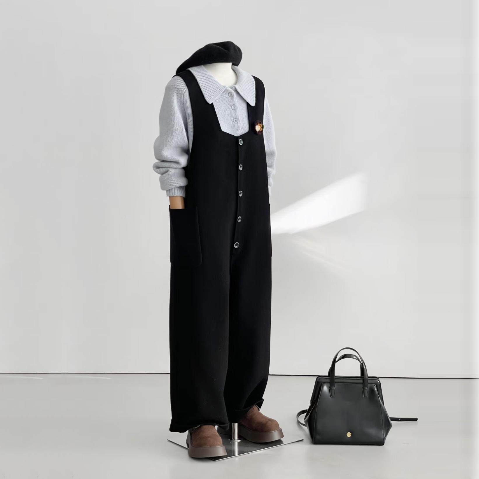 清仓特惠-羊毛呢背带裤女中长连体裤阔腿裤休闲百搭显瘦减龄hl123,淘宝优惠券,粉丝福利购,淘宝优惠卷