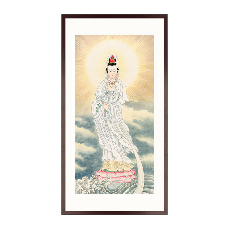 工笔人物国画南海白衣观音菩萨画像玄关书房中式卷轴挂画水晶摆台-图3