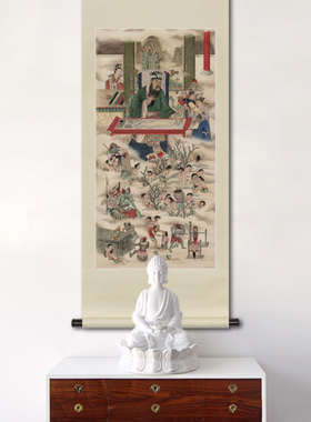 手绘工笔人物画像十殿阎王二殿楚江王佛堂法事供奉中式卷轴挂画框