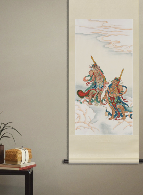 工笔人物菩萨画像密迹金刚力士哼哈二将佛堂法会供奉中式卷轴挂画