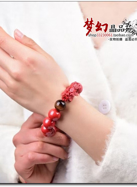 天然原矿高含量朱砂帝王砂16毫米配貔貅皮休单圈手链手串霸气男款