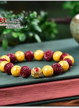 原矿朱砂紫金砂玫瑰花晶体雄黄手串高颜值高级本命年送礼物手链女