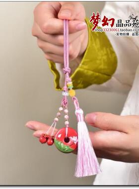 原矿高含量朱砂红砂水飞砂彩绘莲花平安扣包包挂件饰品护身符吊饰