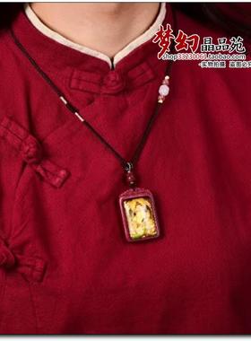 朱砂紫金砂黄财神牌唐卡项链女吊坠男楞严咒般若眼本命年转运挂件