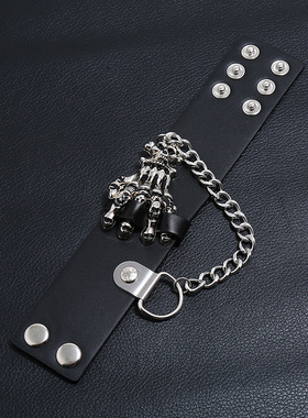 欧美手链男士皮手镯庞克皮革diy