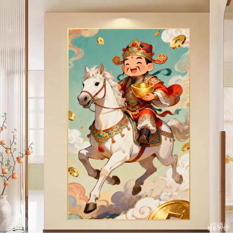 5d马年2026新款钻石画方钻满钻马上发财神到点粘贴钻十字绣砖石秀,淘宝优惠券,粉丝福利购,淘宝优惠卷