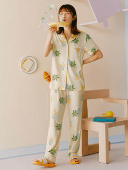 ແມ່ຍິງສາມປືນເຮືອນປົກຫຸ້ມຂອງ summer ຝ້າຍບໍລິສຸດນ້ໍາຝ້າຍອ່ອນຫວານພິມ breathable ແມ່ຍິງສັ້ນ trousers ຊຸດ pajama