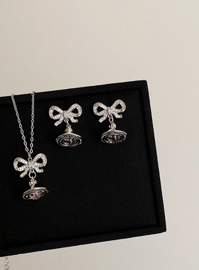 设计感猫眼石星球蝴蝶结吊坠项链女简约个性时尚百搭颈链锁骨链