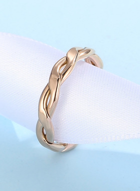 ins风钛钢戒指18K镀金不锈钢扭纹交叉空心堆叠个性麻花戒指