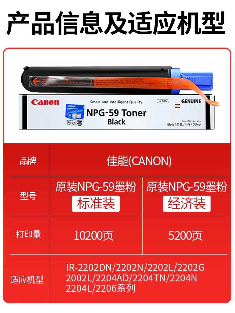 佳能NPG59粉盒 IR2002L 2202G 2202N 2202DN 2204L 2204AD硒鼓 - 图2