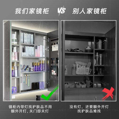 镜柜不锈钢智能卫生间收纳浴室柜挂墙式厕所镜子柜内带灯单独定制 - 图0