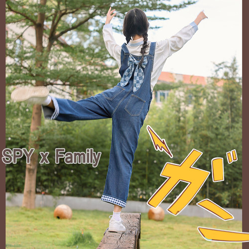 宅漫 间谍过家家 阿尼亚 cos私服牛仔裙背带裤动漫二次元秋冬衣服 - 图1