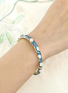 复古礼物珐琅手镯碎花景泰蓝细圈