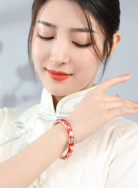 铜景泰蓝掐丝珐琅手镯复古平按扣