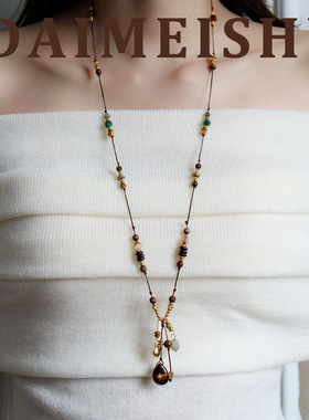 秋冬新款原创精致天然石玛瑙项链配饰女轻奢小众高级感编织毛衣链