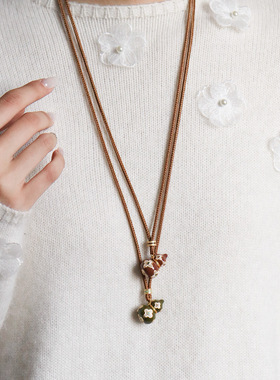 原创精致滴油葫芦微镶锆石四叶草项链配饰女轻奢小众高级感毛衣链