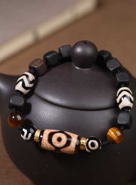 新款藏式包浆虎牙天珠玛瑙手链男女多宝文玩民族风复古手串手绳