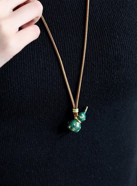 原创复古简约时尚百搭星光滴油珐琅葫芦项链轻奢高级感长款毛衣链