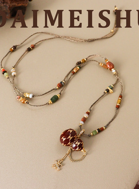 原创时尚精致红色滴油葫芦手工编织串珠毛衣链轻奢高级感长项链女