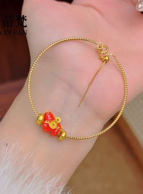 金店同款沙金珐琅福韵唐马手镯链新中式锦绣前程生肖马转运珠手串