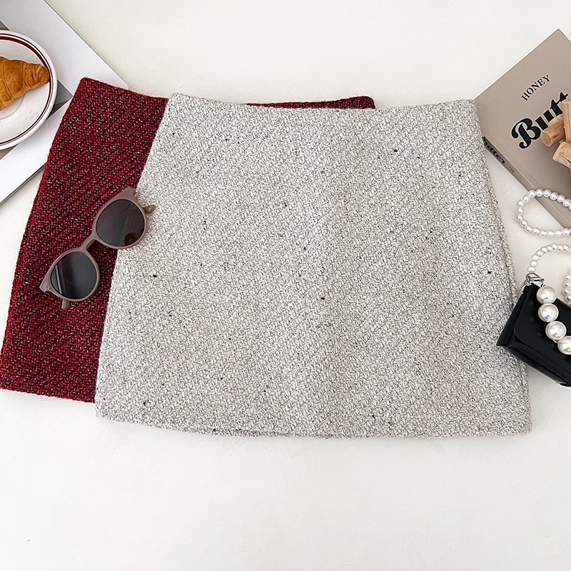 小香风粗花呢红色高腰显瘦半身裙防走光短裙包臀裙a字裙女秋冬,淘宝优惠券,粉丝福利购,淘宝优惠卷